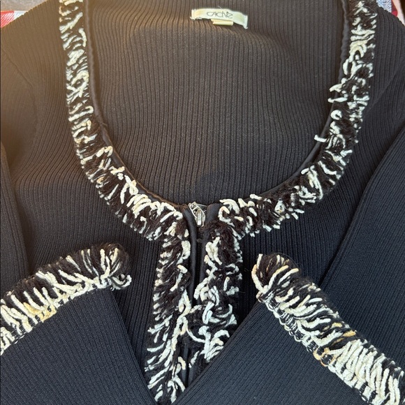 Cache brand - Woman sweater zip up with stretch fringe trim cardigan size L - Picture 4 of 10